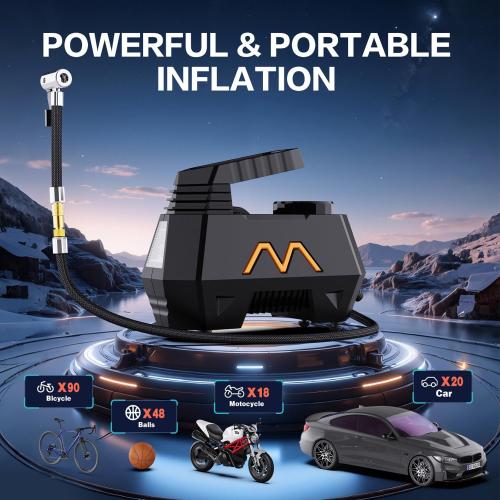 Tire Inflator Portable Air Compressor, Air Pump for Car Tires, 12V DC-Powered Auto Pump with Digital Pressure Gauge, Emergency LED Light - Car Accessories for Car, Motorcycles, Bicycle, Ball, Balloons