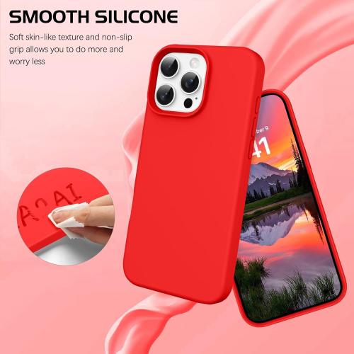 DOMAVER Case for iPhone 16 Pro Max 6.9'' Smooth Liquid Silicone Soft Gel Rubber Microfiber Lining Cushion Cover Shockproof Protective Phone Cases Compatible with iPhone 16 Pro Max - Red