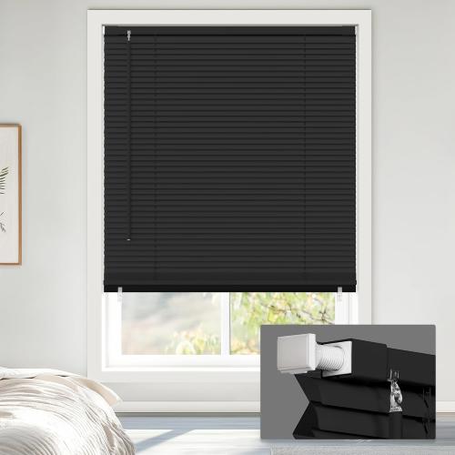 Blinds No Tools No Drill Cordless 1 Vinyl Mini Blinds, 100% Blackout Blinds for Indoor Windows, Room Darkening Privacy Window Blinds and Shades for Interior, 15 W x 79 H, Black