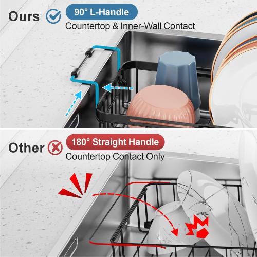 iSPECLE Small Sink Dish Drying Rack, 9 W Expandable Compact Rust Resistant Dish Drainer for RV Apartment Kitchen, Dish Rack with Lock Knob, Arms with Non Slip Rubber, Black