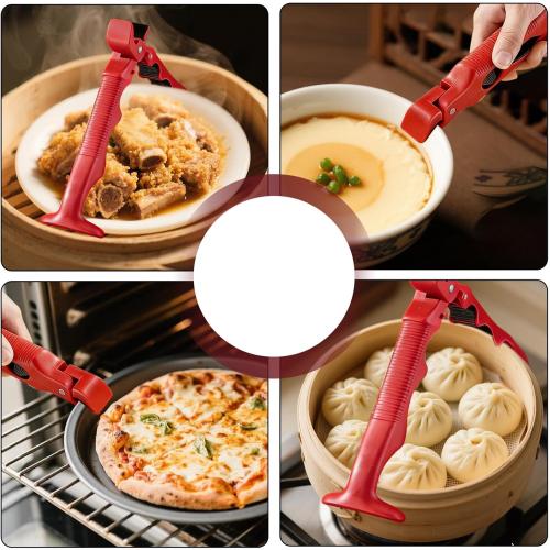 2 Pcs 3-In-1 Hot Plate Gripper,Anti Scald Plate Gripper,Hot Tongs,Anti Scald Bowl Holder Clip For Bowls & Dish, Non-Slip Jar Opener Clip For Kitchen, Air Fryer, Microwave(red white)