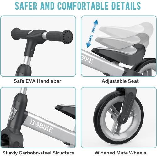 Color Silver Toddler Balance Bike Toys for 1 to 3 Year Old Girls Boys Adjustable Seat and Handlebar No-Pedal Training Bike Best Gifts for Kids (Silver)