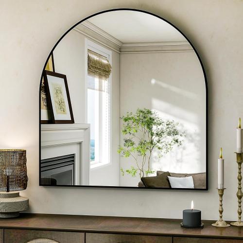 Arched Bathroom Mirror, 32x34 Inch - Wall Mounted Vanity Mirror with Aluminum Alloy Frame - Ideal for Living Room, Bedroom, Bathroom, and Entryway, Hanging or Leaning, Black