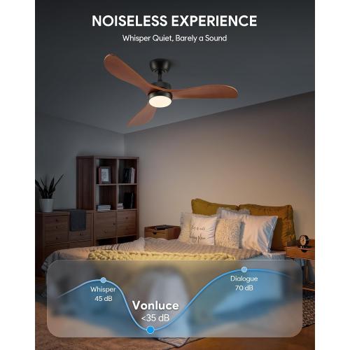 VONLUCE Wood Ceiling Fan with Lights 42 Inch, Black