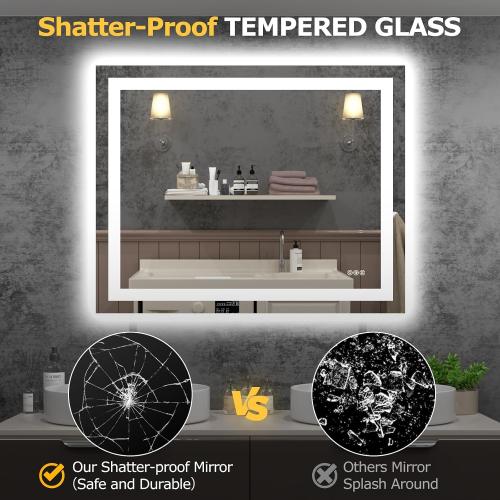 Hivone 40X32 LED Bathroom Mirror with Lights, Anti-Fog, Dimmable, Backlit   Front Lit, Smart Bathroom Vanity Mirror, Memory Function, Shatterproof, Tempered Glass (Horizontal/Vertical)