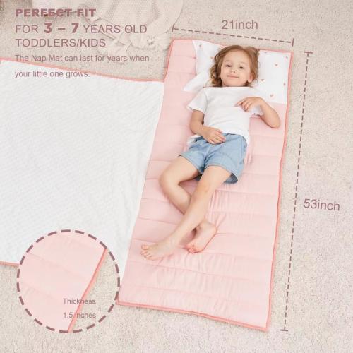 Extra Large Toddler Nap mat by Cokouchyi, Toddler Sleeping Bag with Removable Pillow, Measures 53 x 21 x 1.5 Inches, Sleeping Mat, Ideal for Daycare and Preschool Kindergarten
