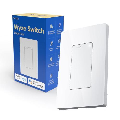 2  Packs Wyze Switch, 2.4 GHz WiFi Smart Light Switch, Single-Pole, Needs Neutral Wire, Compatible with Alexa, Google Assistant, and IFTTT, No Hub Required, White