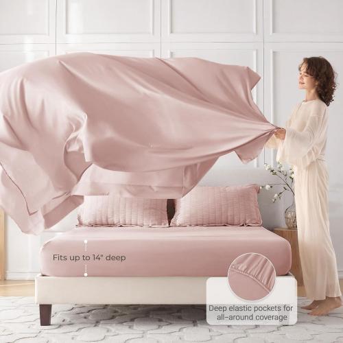 MUXHOMO 7 Pieces California King Comforter Set, Seersucker Bed in a Bag Cal King Size, All Season Luxury Bedding Set with Comforter, Flat Sheet, Fitted Sheet, Pillowcases & Shams, Rose Gold