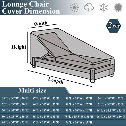 2-Piece Outdoor Chaise Lounge Covers - Waterproof Heavy Duty for Patio Furniture, 86L x 36W x 32H/Black & White Stripe