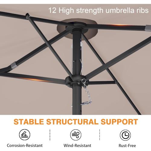 15ft Patio Umbrella with Base,Large Outdoor Double-Sided Rectangle Umbrella with Crank Handle, Market Umbrella for Poolside Garden Deck Backyard Beach Pools, Beige