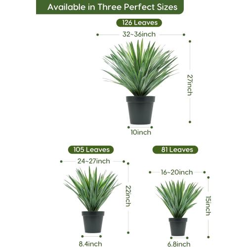 Velener Artificial Agave Plant in Black Pot with Real Stone Pebbles, Large Fake Agave Plant for Indoor and Outdoor-27 inches Tall, 126 Leaves