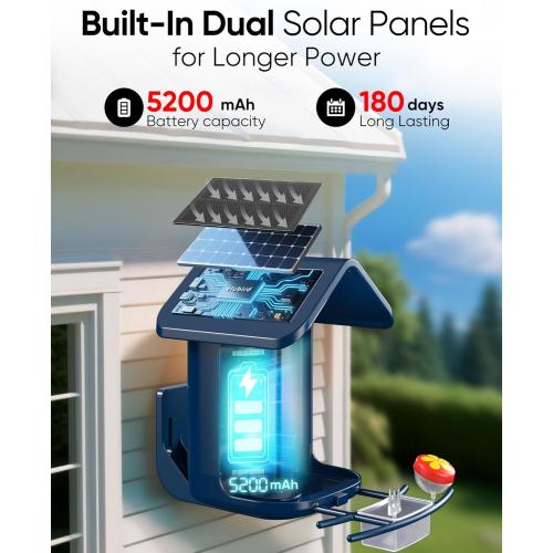 Bird Feeder with Camera Solar Powered - Smart Bird Feeder Camera 2K HD Live Stream, 5MP Photos, AI Identification for Backyard, 2.4Lb Large Capacity, Gifts for Mom Dad, Blue