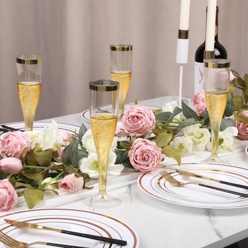 6.5 Oz Plastic Champagne Flutes Disposable 36 Pack Plastic Champagne Glasses with Gold Rim & Glitter Gold for Wedding Cocktail Elegant and Durable Stemware for Birthday Party Supplies