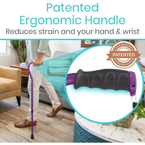 Vive Walking Cane for Women, Men, Elderly - Patented Offset Grip - Lightweight Adjustable Walking Aid with a Non-Slip Tip - Sturdy Balancing Mobility Aid for Seniors