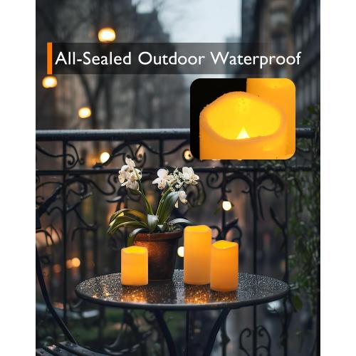 Homemory Outdoor Waterproof Flameless LED Candles with Remote Timer, 3 Pack | D3xH456, battery operated flickering LED pillar c, les, porch, patio, garden, lanterns, fall , Halloween outdoor decor