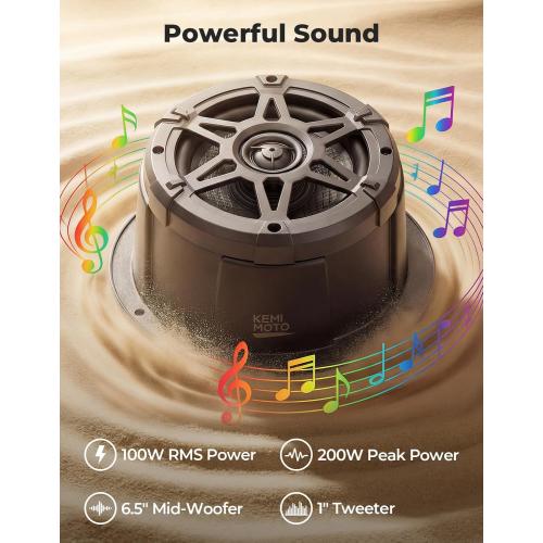 KEMIMOTO 6.5 inch Speaker with Enclosure Pods, No Worry About Speakers Compatibility, IPX5 Water-Resistant Coaxial Speaker Box, Universal Fit for UTVs, RVs, Cars, Boats, Trunks, Golf Carts