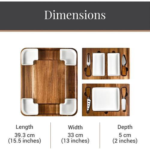 Upgraded Acacia Cheese Board Set, Square Shaped Charcuterie Set, Cheese Platter, Handcrafted Design and Stainless Steel Cutlery Set - Gift for Any Occasion No Engraving