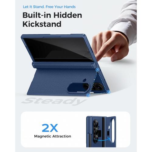 for Samsung Galaxy Z Fold 7 Case with Stand, Front Privacy Screen Protector, Hinge Protection, Slim Rugged Hard Shockproof Cover, Full Body Protective Phone Case for Samsung Z Fold7 2025, Blue