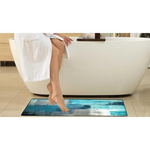 Kitchen Mats for Floor,TOMWISH Turquoise Kitchen Rug Grey Abstract Area Rug Art Painting 17X48 17X24 Non-Slip Kitchen Rug Set for Kitchen Dining Room,Floor Home,Office,Sink,Laundry