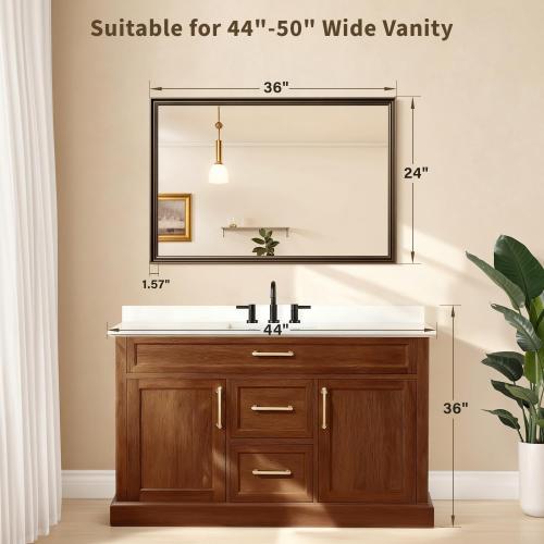 Retro Copper Effect Framed Wall Mirror, 24x36 Rectangle Mirror, Anti-desilvering Tempered Glass, Sustainable& Sturdy Frame, Farmhouse Mirror, Anti-Rust, 3min Fast Setup for Bathroom Living Room