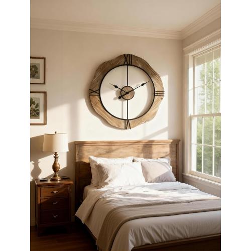 MASHI Large Wall Clock for Living Room Decor,Non Ticking Silent,Battery Operated Round Modern Wood Wall Clock for Farmhouse Home,Bedroom,Kitchen,School,Office Decor (20 Inch)