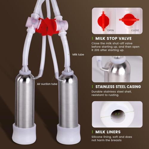 16L Cow Milking Machine Portable Automatic Cow Milker Machine Rechargeable Battery Powered Milking Machine for Cows with Powerful Pulsation Vacuum (16L for Cow)