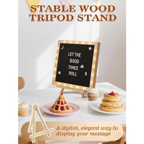 Changeable Felt Letter Board with LED Lights - 10×10 Message Custom Signs & Wood Stand& 450 Letters, Poster Board for Baby/Pregnancy Announcement/Classroom Wall Decor Gifts First Day of School, Black
