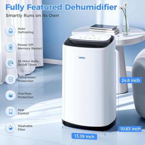 5000 Sq.Ft Dehumidifier for Basements 100 Pints, with 2.15 Gallons Water Tank with darin hose and app control, Smart Compressor Quiet operation Ideal for Living room, Bathrooms, Home 50