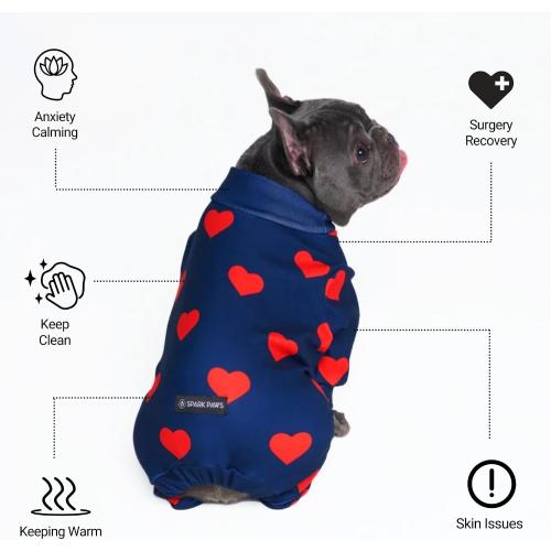 Spark Paws Dog Pajama, Dog Recovery Suit Male, Onesie, Ultra-Soft and 4-Way Stretch, for Small Medium and Large Breeds - Hearts - XL
