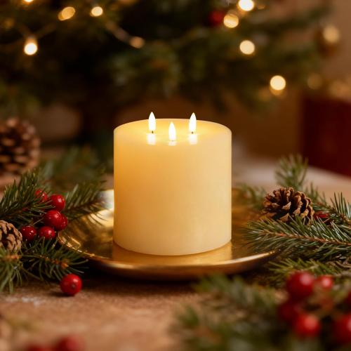 Amagic 6x6 Extra Large Flameless Candles with 3 Wicks, Battery Operated Candles with Remote Control and Timers, 6 inch Diameter LED Pillar Candles, Real Wax, Ivory