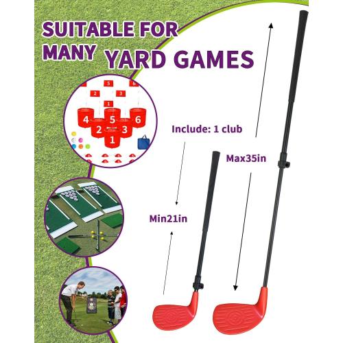 KOFULL Golf Club with Oversize Club Head for Golf Game Buckets, Club Length Adjustable for Backyard Golf Game, Yard Golf Club for Adults Junior Family, Hitting Plastic Foam Balls in Grass, 35, Red