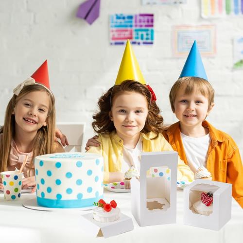 BOOMIBOO 25 Pack Individual Cupcake Containers, Cupcake Boxes with Window, Food Grade Cupcake Holders with Inserts, Stackable Deep Cupcake Carrier Easy Transport and Presentation (White)