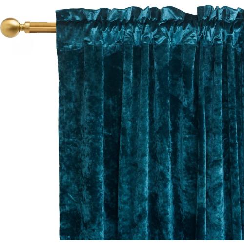 2pcs Size 52x63 Color Blue Luxury Crushed Print Peacock Velvet Curtains 63 inches Long Rod Pocket Thermal Insulated Blackout Window Drapes for Living Room/Bedroom/Dining Room, W52 x L63, 2 Pcs
