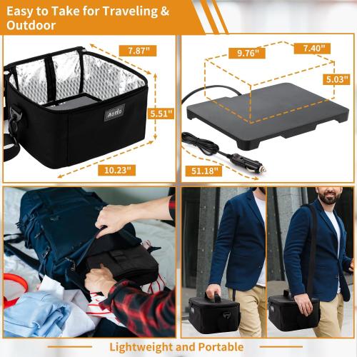 Aotto Heated Lunch Box Food Warmer - 12V/24V 2-in-1 Car Food Warmer with Vehicle Plug - Mini Portable Electric Lunch Box Heater for Men and Women - Reheat & Keep Meals Warm On the Go - Black