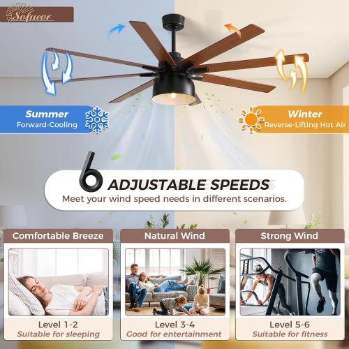 Size  66 Inch Ceiling Fans with Lights and Remote, Outdoor Ceiling Fan with Light 8 Blade 6-Speed 3-Timer Farmhouse Ceiling Fan with Light Reversible DC Motor for Living Room Kitchen Patio