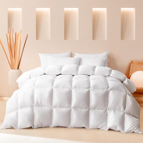 Cosybay Cali King Size Feather Down Fiber Comforter Ultra Fluffy Duvet Insert, All Season White Cotton Cover Luxury Hotel Bed Comforter with Corner Tabs, 104 x 96 Inch