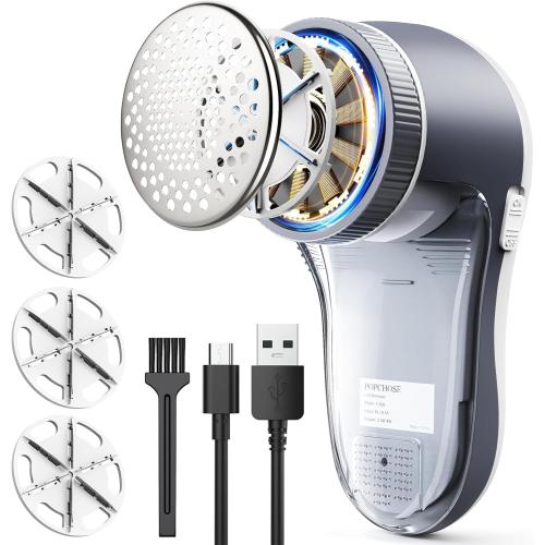 POPCHOSE Fabric Shaver, Lint Shaver for Clothing, Electric Lint Remover with 6-Leaf Blades, Sweater Defuzzer, Clothes Shaver for Couch, Furniture, Blanket, Remove Pilling, USB Rechargeable