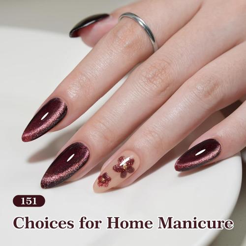 PEACECOLOR Brown Cat Eye Gel Nail Polish Set with Magnet, 6 Colors Dark Brown Magnetic Gel Polish U V Cure Holographic Shimmer Fall Winter Cat Eye Gel for DIY Nail Art