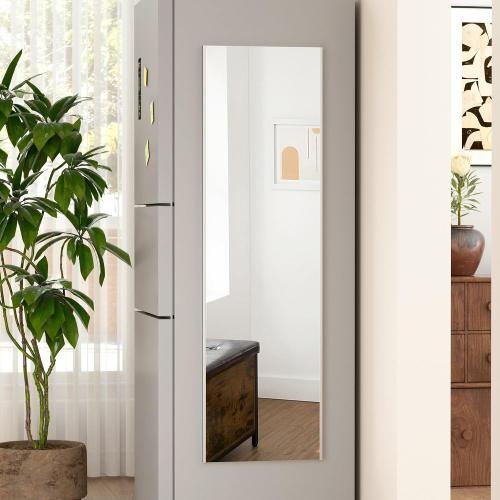 brisafe Magnetic Nano Non-Glass Wall Mirror, No Drill Ultra Light Strong Adhesive Mirror for Refrigerator, Glass Wall & Wood Door, 16 x 55 Inches, Silver