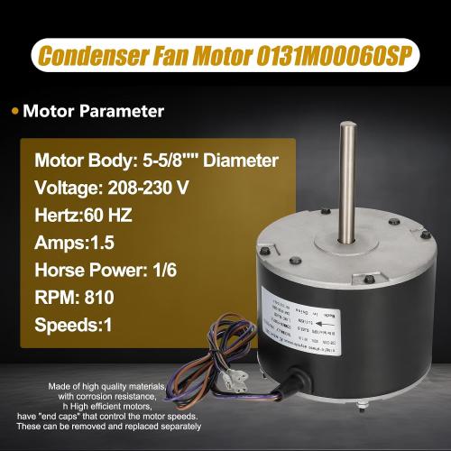 Fan Motor Replaces Goodman 0131M00060SP, 1/6HP, 1Speed, 208-230V, YDK-120S83262-01 Zongshan Broad-Ocean, a Genuine OEM Repair Part