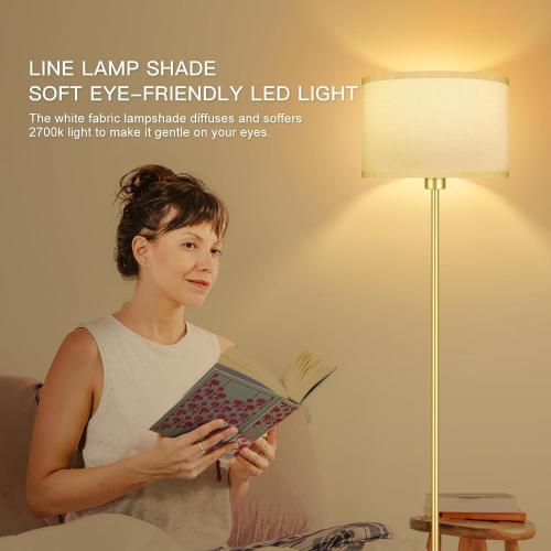 BoostArea Gold Floor Lamp, 58 Bedroom Floor Lamp with White Linen Shade, Foot Pedal Switch, Samll Freestanding Lamp(Bulb Not Included) Bright Corner Reading Standing Lamps for Living Room, Office