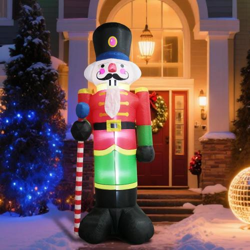 8FT Tall Christmas Inflatable Nutcracker Soldier, Christmas Inflatables Soldier Guard Blow up with Build-in LED Lights, Fan and Anchor Ropes, Outdoor, Party, Yard, Garden, Lawn Xmas Decoration