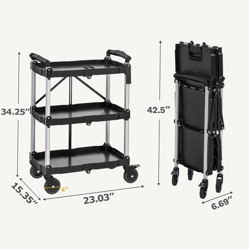 DWVO 350 LBS Foldable Folding Utility Cart on Wheels, Foldable Service Collapsible Utility Carts with Wheels, Collapsible Rolling Cart with Locking for Garage Home Restaurant