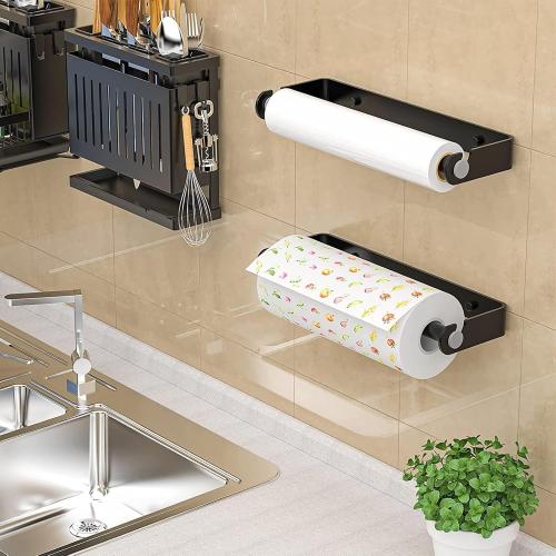 Aheucndg Under Cabinet Paper Towel Holder, Black | Self Adhesive, Wall Mount, for Kitchen or Bathroom, Paper Towel Rack