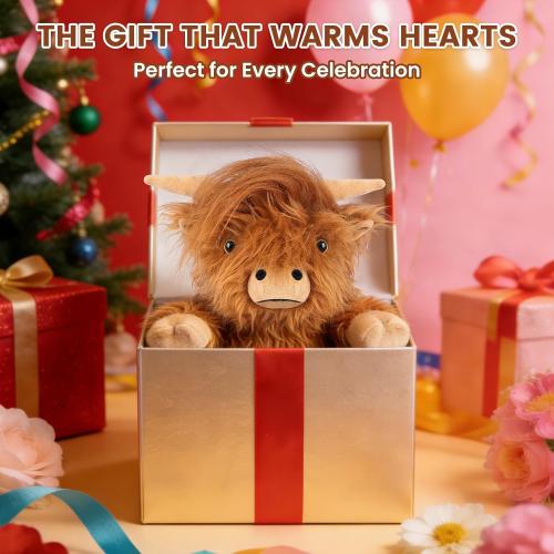 SuzziPals Weighted Highland Cow Stuffed Animals, Microwavable Heating Pad | Period Cramps Relief, Lavender Scented, hyland cow stuffed animal, Stress Relief, Bedtime Companion, Cow Gifts for Women Kids