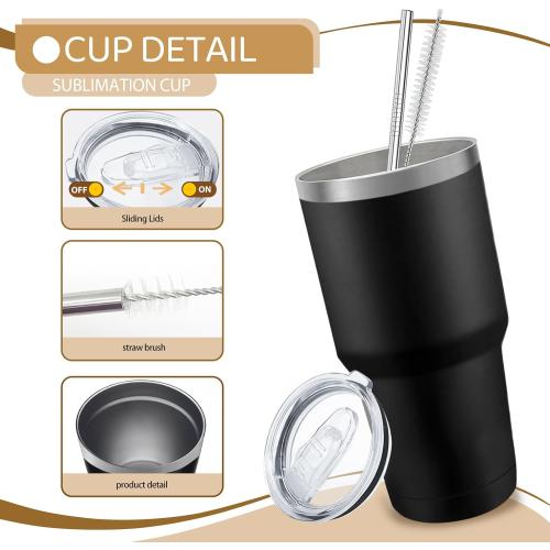 YOUKE OLA 12 Pack Insulated Tumbler Powder Coated Stainless Steel Double Wall Vacuum Travel Coffee Tumbler Cup with Lid and Straw for Laser Engrave DIY Gift 30oz Black