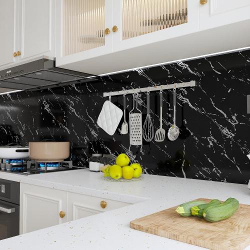 VOLEAAR 35 x 196 Inches Black Marble Contact Paper,Peel and Stick Wallpaper,Vinyl Waterproof Self-Adhesive Removable Stick on Walls Cabinets Countertops