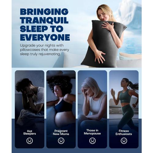 Ultra-Chill Cooling Pillowcase Set of 2 for Hot Sleepers, Softer Than Silk Pillow Cases for Protecting Hair & Skin, Breathable Bed Pillow Covers w/Zipper, Gifts for Women Men (Black, Queen)