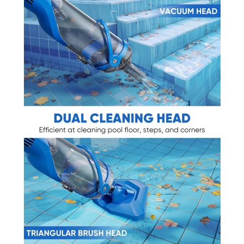 Cordless Pool Vacuum with Telescopic Pole, 18.5 GPM Powerful Suction, 1.5H Supercharge Technology, Handheld Rechargeable Pool Vacuum Cleaner for Above Ground/Inground Pools, Hot Tubs, Spas