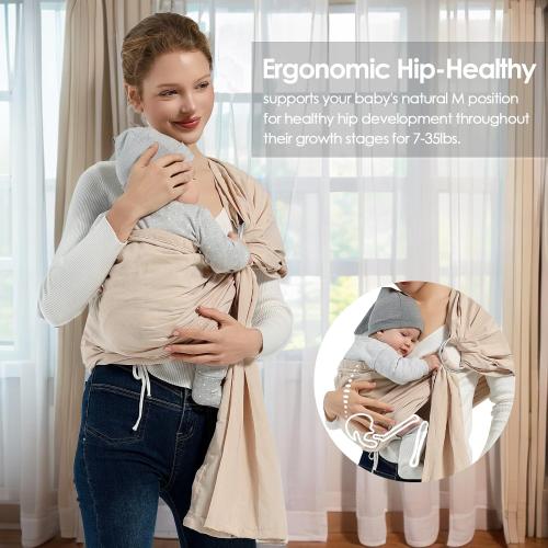 Size 7-35 Color cream Baby Ring Sling Baby Carrier Newborn to Toddler Carrier (7-35 lbs), Baby Sling Carrier, Toddler Sling Carriers, Infant Wraps Carriers, Cream